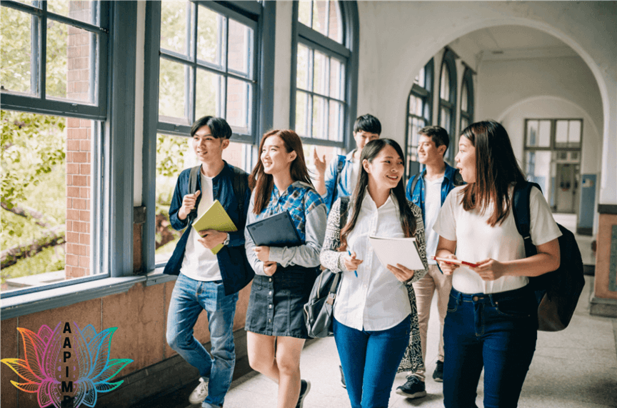 Group of Asian students in a school