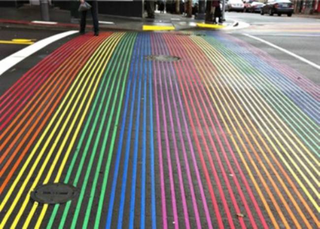 Rainbow design on a street