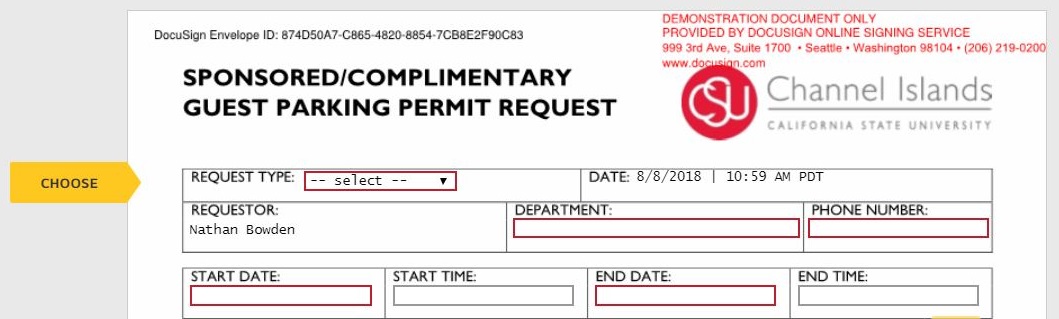 top of parking permit request form