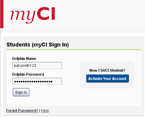 myCI login screen