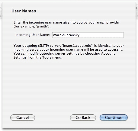 Screenshot of User Names window