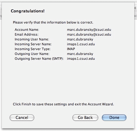 Screenshot of Congratulations window