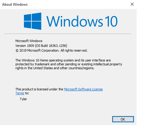 Windows version dialog box