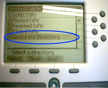 Corporate Directory menu item selected