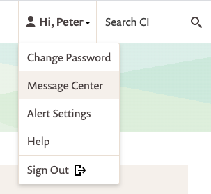 screenshot of the Message Center link in a user's Account menu