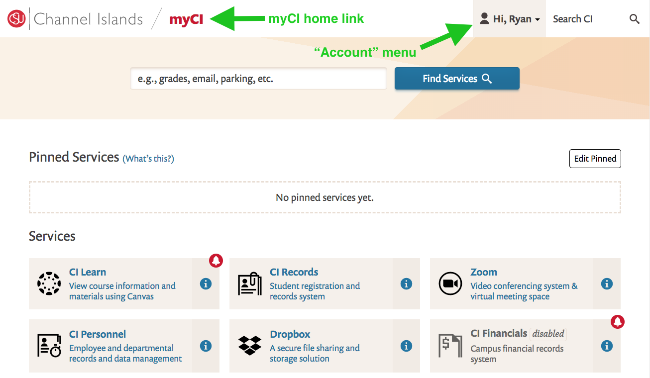 Screenshot of new myCI layout