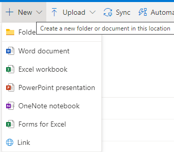 create a new folder or document in this location