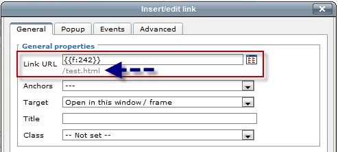 Insert link dialog box showing a dependency manager link.