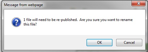 Dialog box prompting that files will need to be re-published.