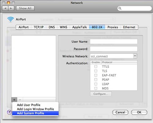 Figure 5: 802.1x Add System Profile