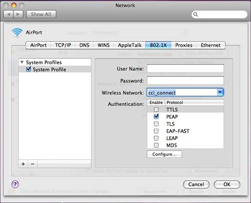 Figure 6: 802.1x PEAP selection