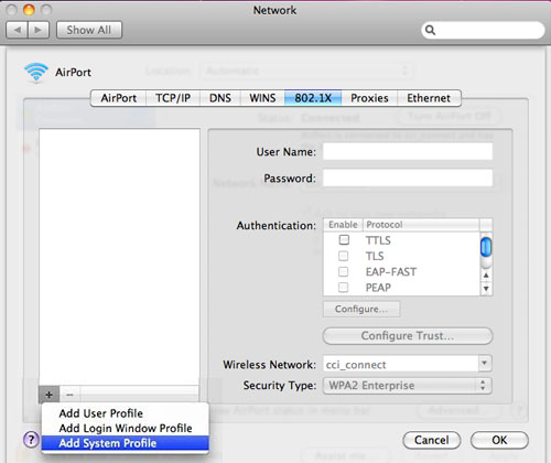 Figure 5: 802.1x Add System Profile