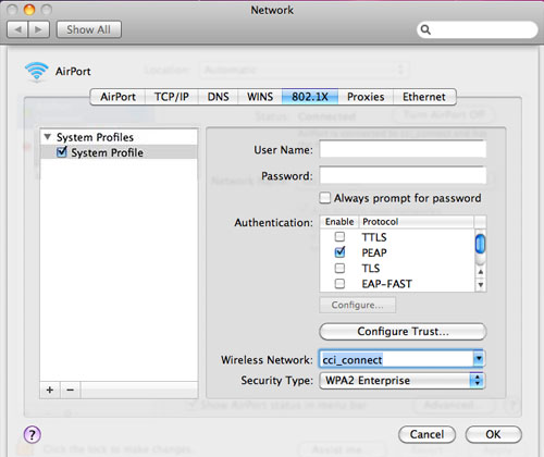 Figure 6: 802.1x PEAP selection