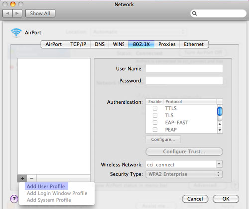 Figure 5: 802.1x Add System Profile