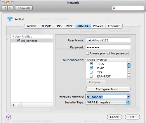 Figure 6: 802.1x PEAP selection