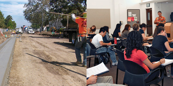 Campus construction; crowded classroom