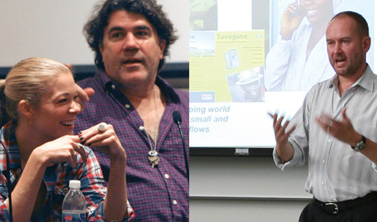 LeAnn Rimes leading a studies panel; Peter Bladin speaks to a microeconomics class