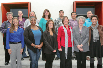 Back, left to right: CME members - Julia Balen, Janet Pinkley, Marie Francois, Jennifer Chapman, Andrew Garcia (student), Jose Alamillo, Stephen Clark Front, left to right: Kirsten Moss-Frye, Franchesca Brown (student), Christine Thompson, Kari Moss, Tacey Burnham, Pilar Pacheco