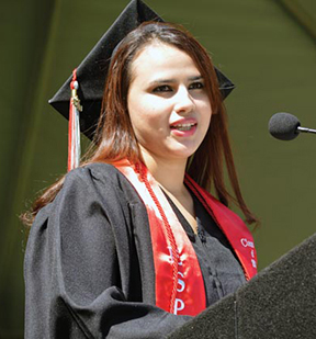 Martha Torres-Mendez speaks at commencement