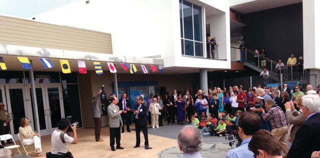 The keys to the boating center presented to President Richard Rush