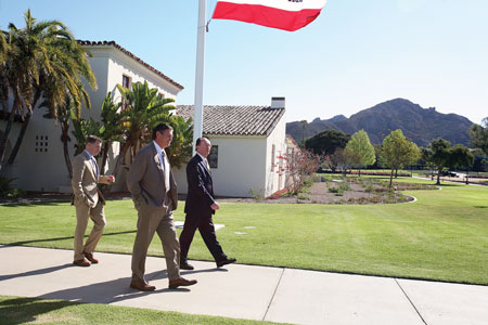 President Rush, CSU Chancellor Timothy White and Chief of Staff Lars Walton tour CI in April. On Chancellor White’s one-day visit, he met with students, attended a faculty and staff forum, attended the Business & Technology Partnership Leadership Dinner, and spoke at a news conference. 