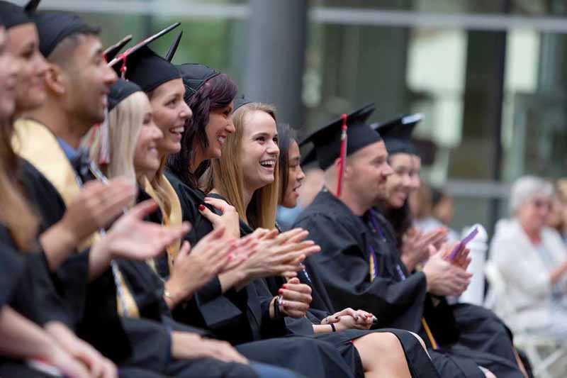 Nursing students celebrate during their 2018 pinning ceremony.