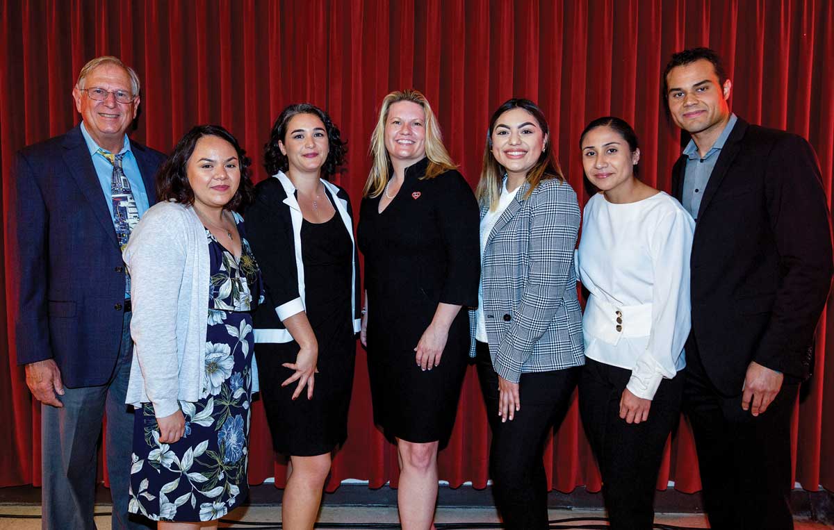 Left to Right: Kurt Zierhut, Robin Mathis, Professor Ekin Pehlivan, President Beck, Vanessa Meraz, Amparo Valdovinos and Brett Howroyd