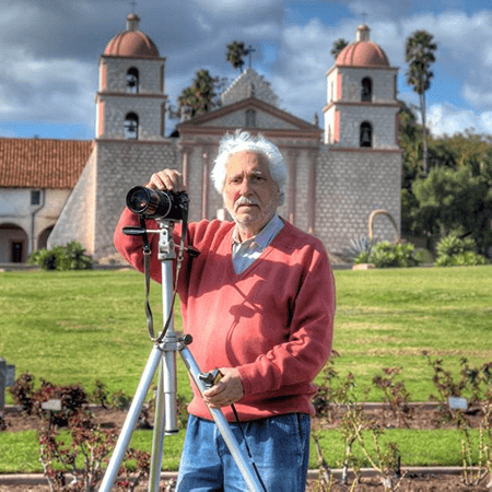 Santi Visalli in front of Mission Santa Barbara, 2012