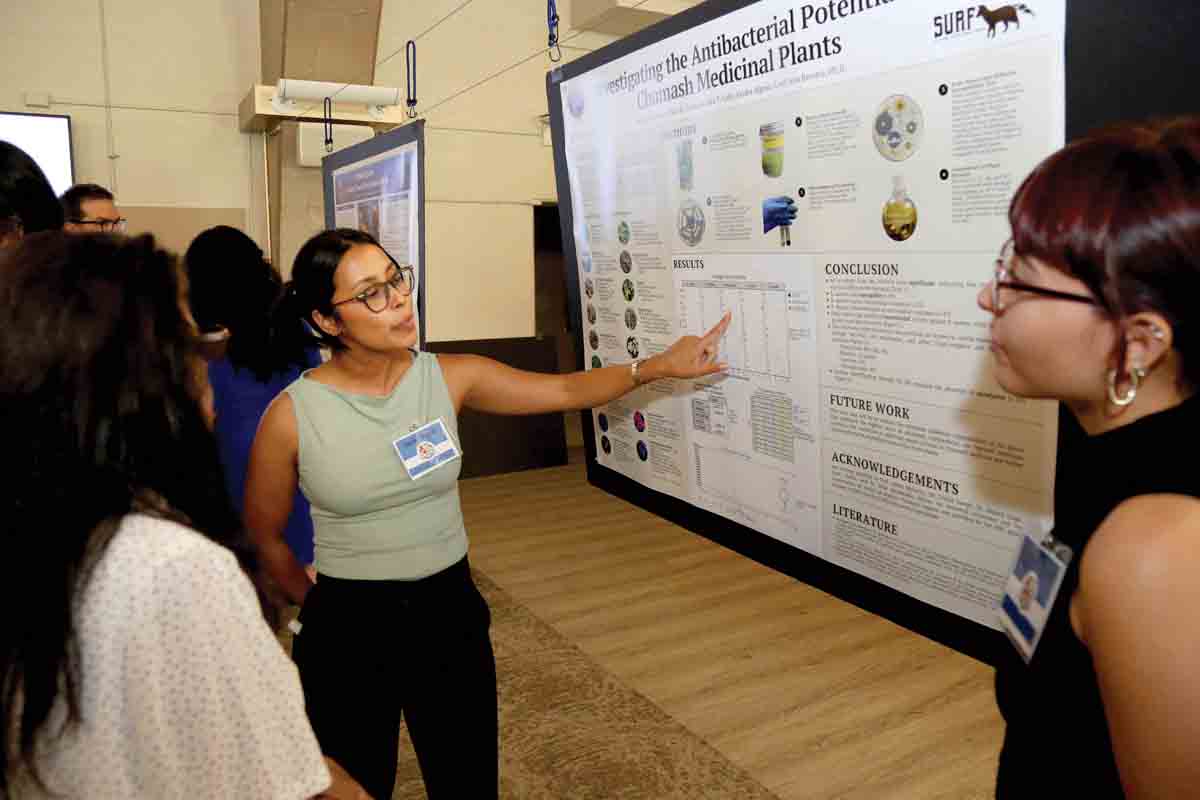 Researcher Oasis Garcia explains the results of an investigative Chumash medicinal plants survey.