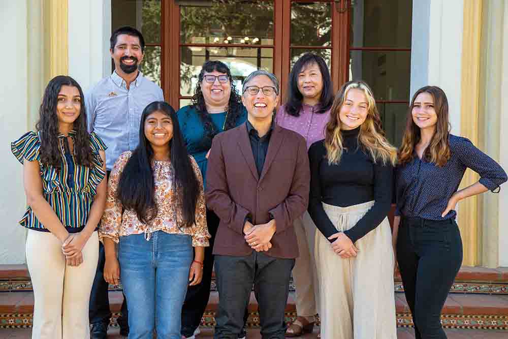 Front Row President Yao, center, with (left to right) President’s Scholars Caleigh Tupy, Martha Maldonado-Arias, Addy Piper, and Sheradyn Ruef. Back Row Faculty Advisor Luis Sánchez, Advisor Sunshine Garcia, and Faculty Advisor Kimmy Kee-Rose.