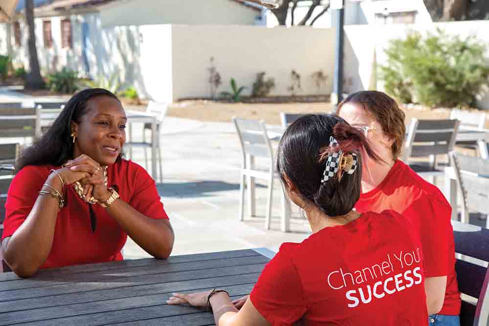 Vice President for Student Affairs Eboni Ford Turnbow, Ph.D., talks with students about their needs.