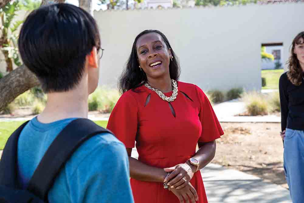 Vice President for Student Affairs Eboni Ford Turnbow, Ph.D., talks with a student.