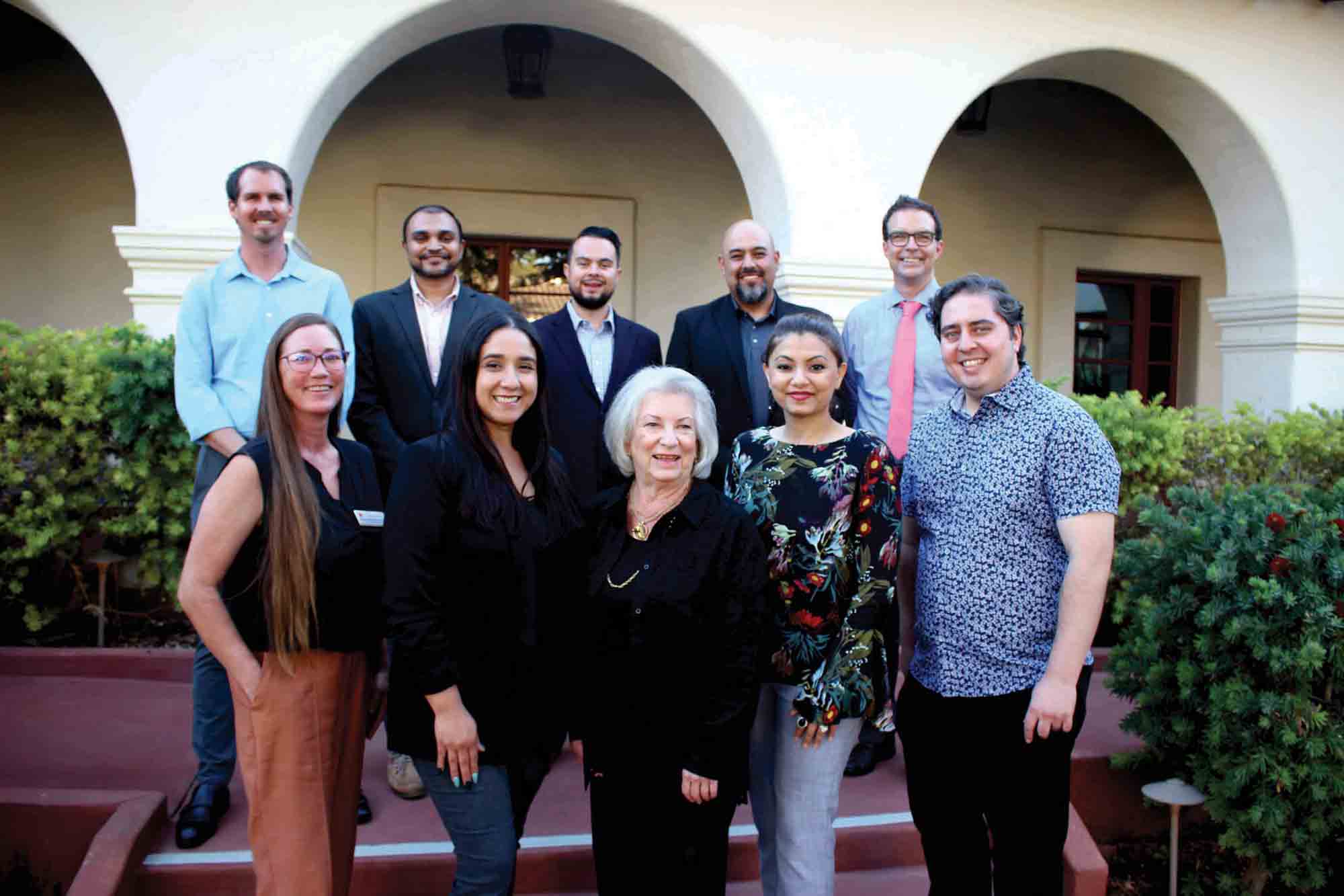 Alumni & Friends Association board members: Back Row Left to Right: Eric Meissner ’15, Dhruv Pandya ’17, Nicolas Palacios ’17, Alex Gallardo ’14, and Richard LeRoy. Front Row Left to Right: Melissa Mirkovich-Scholes ’05, Brenda Bravo’10, Leah Lacayo, Nausheen Ahmed ’14, and Waheed Akberzie ’14