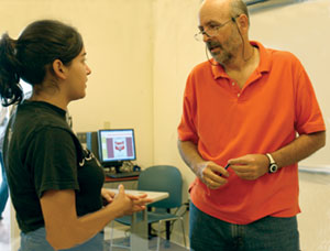 Professory Mayberry taking time for students to meet with him