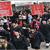 different groups of majors walking together at commencement 2007