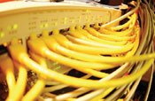 yellow ethernet cable running into switch