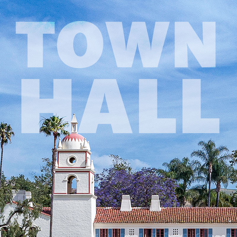 Belltower with the words "Town Hall"