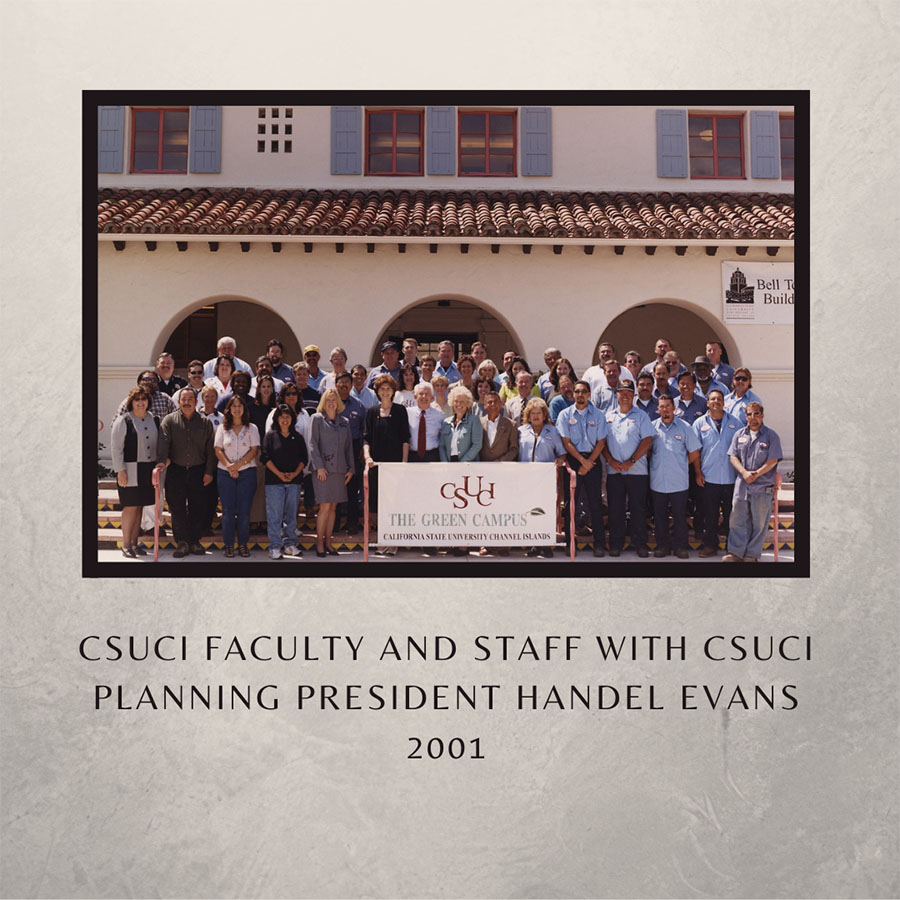 Original faculty and staff with president emeritus Handel Evans