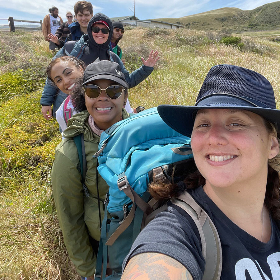 Native American students and allies hike on Santa Rosa Island during the retreat.