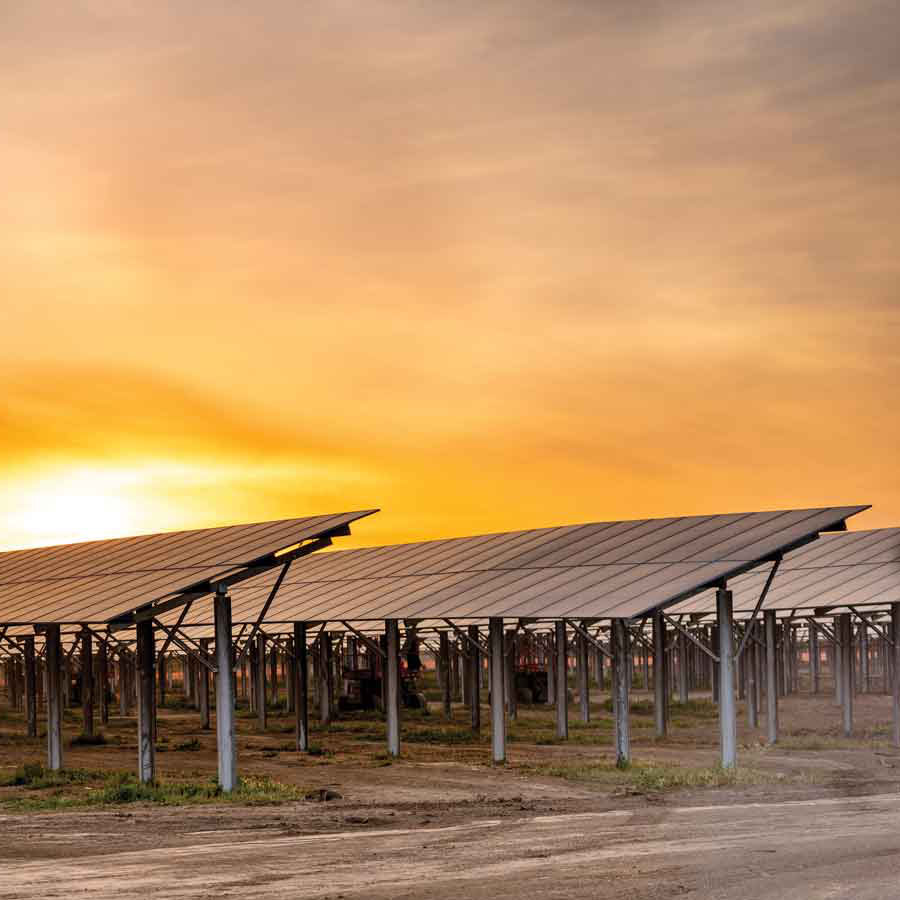 Photo of the solar array at CSUCI at sunset