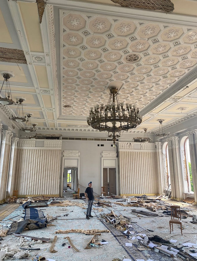 Footage of the interior of a damaged building, taken by Rick Ray