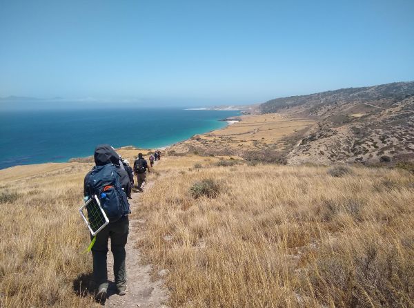 Students hiking on Santa Rosa Island