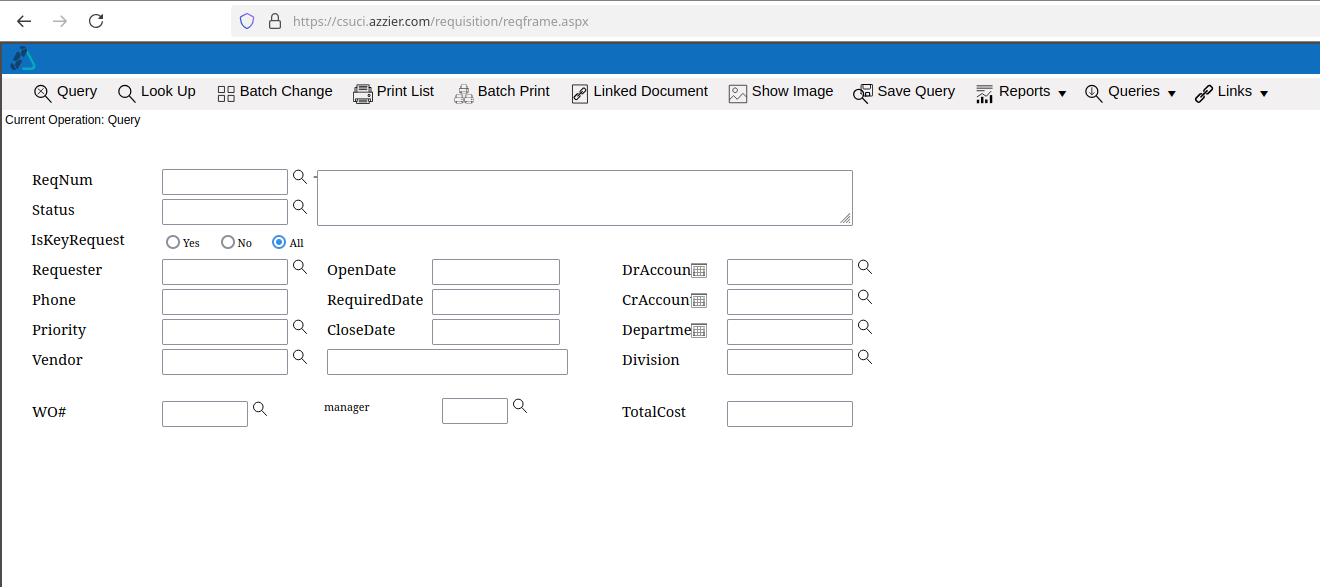 Azzier Requisition Page