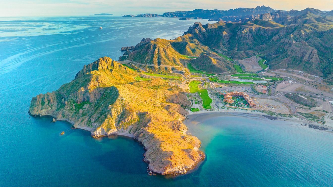 sky view of the city of Loreto in Baja California Mexico. 