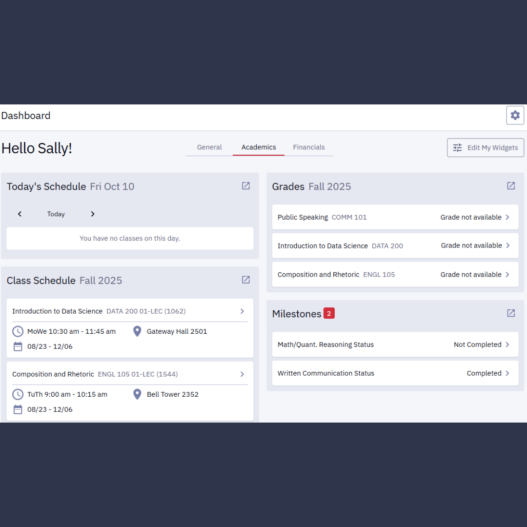 Image of new academics dashboard