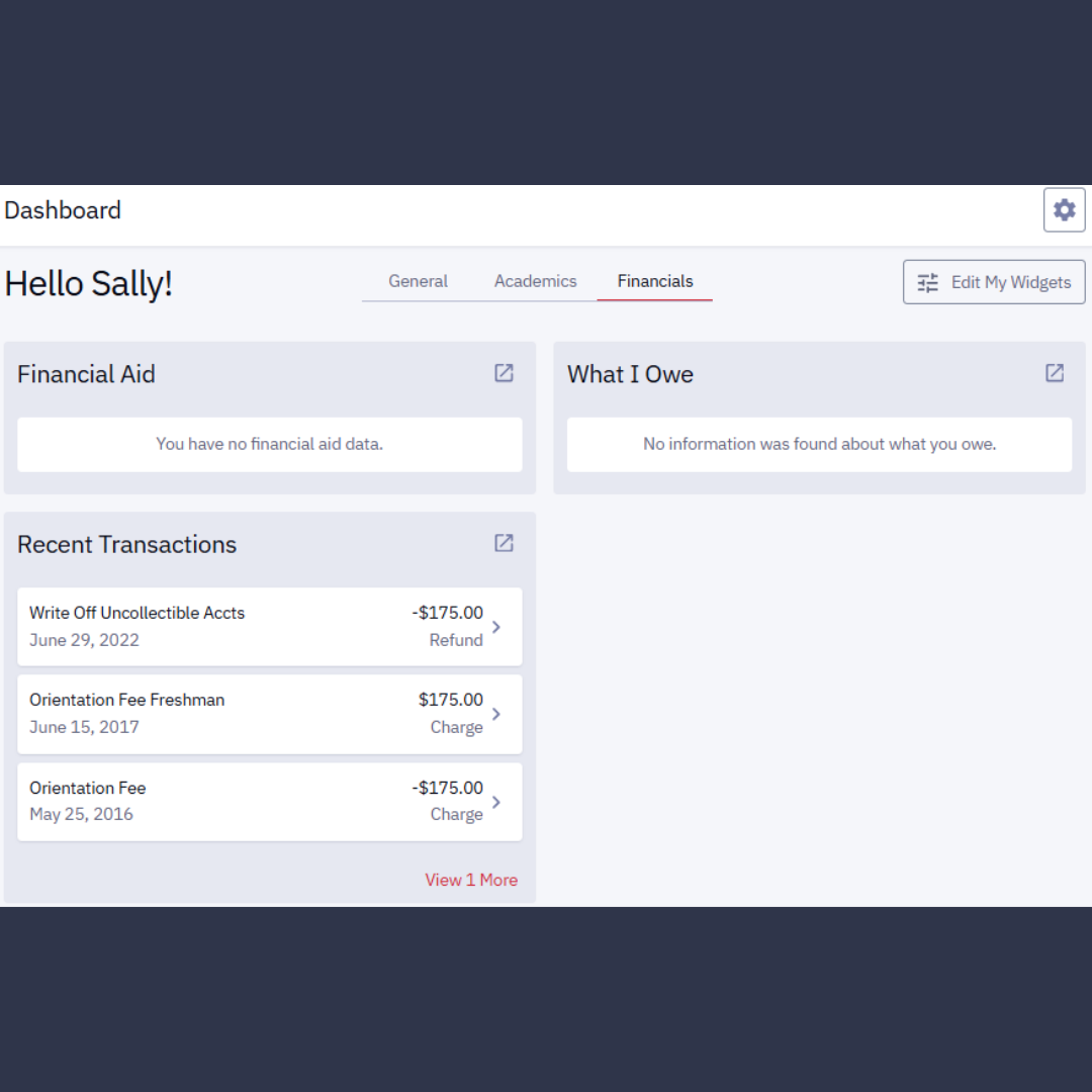 Image of new financials dashboard