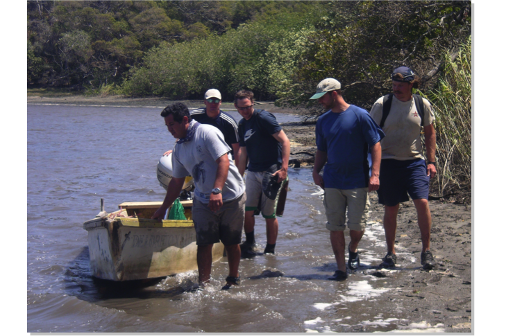 students pulling a boat