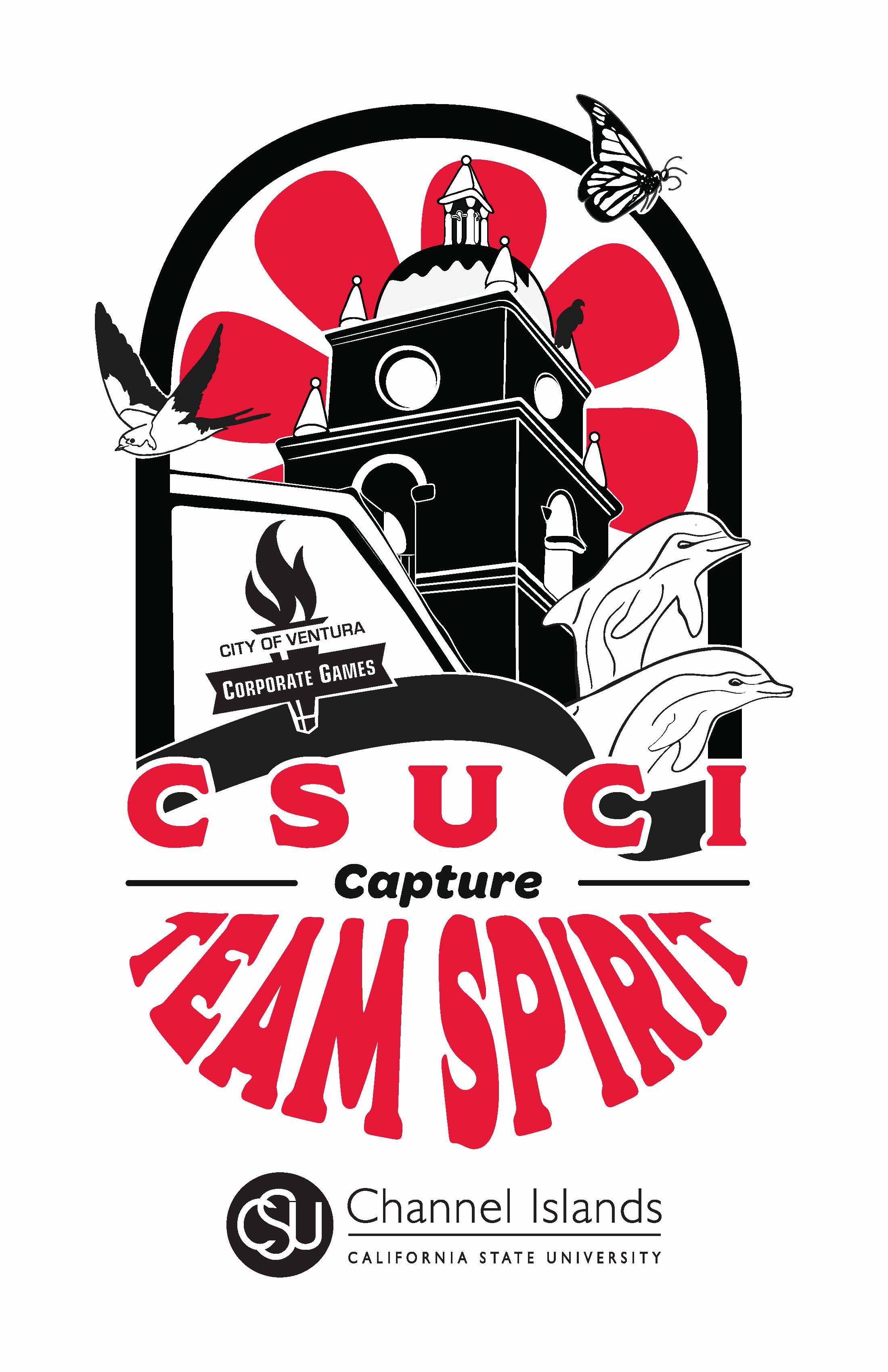 T-Shirt design featuring the Bell Tower and the words 'Capture Team Spirit'