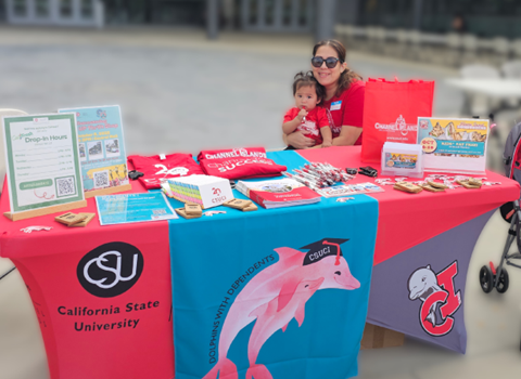 Parenting Student tabling with her daughter at the Annual Parenting Student Resource Fair hosted by Basic Needs. 