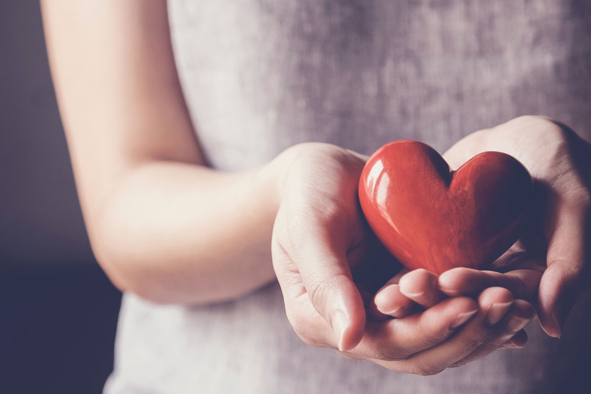 Person cupping a red heart in their hands